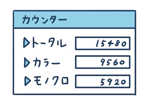 複合機（コピー機）の操作パネルに表示されるカウンター